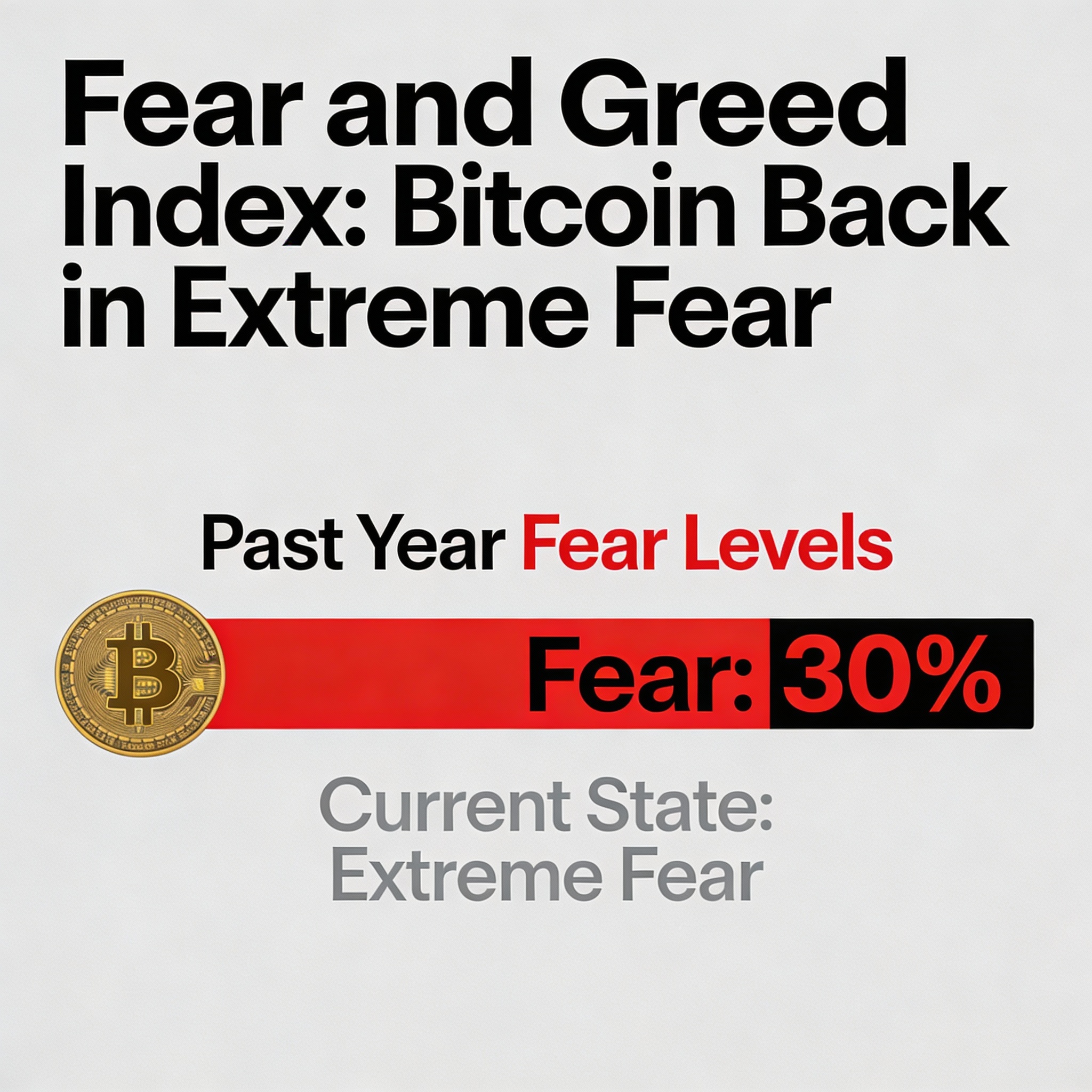 Market sentiment has deteriorated, with Bitcoin back in extreme fear and the Fear and Greed Index in fear 30% of the past year