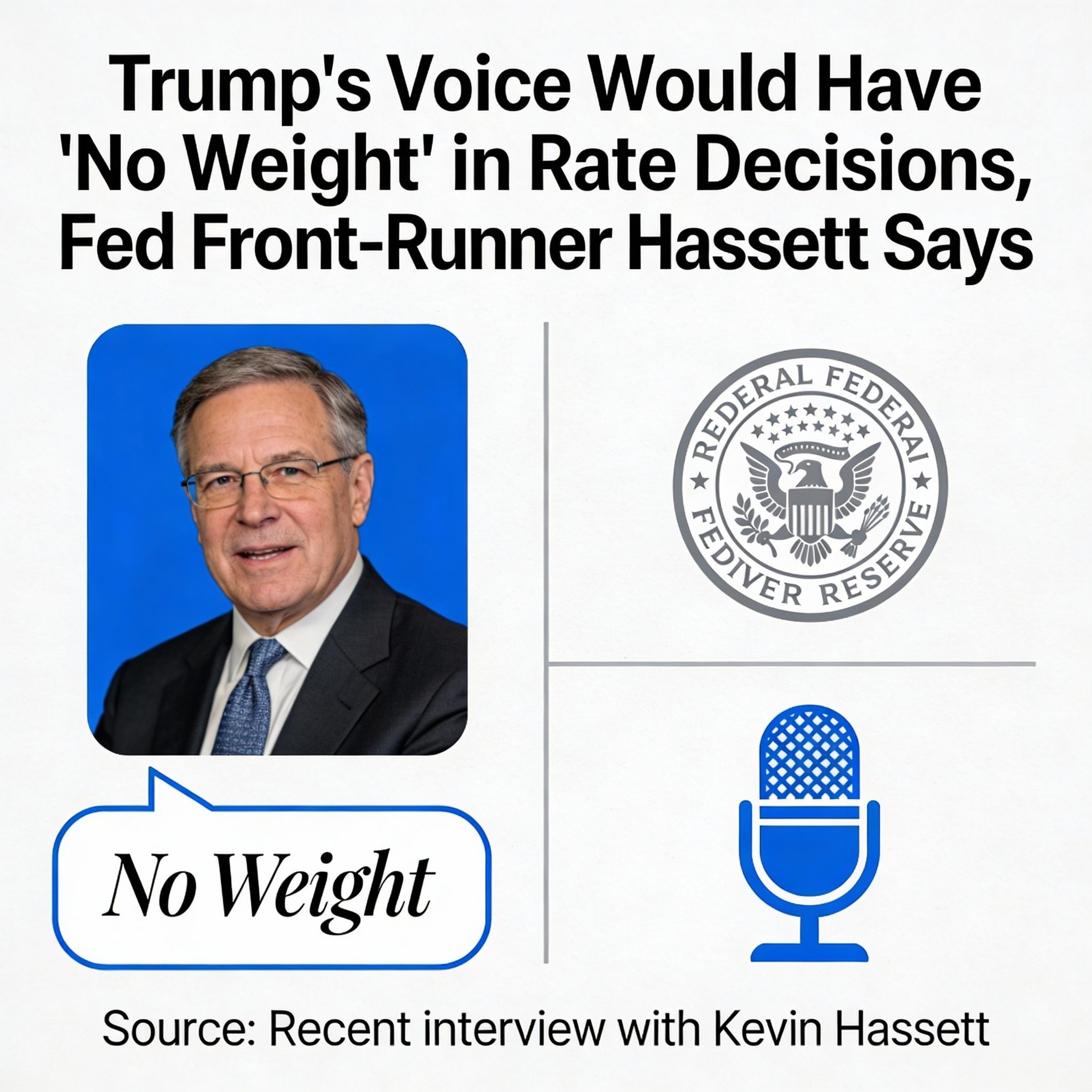 Front-Runner Hassett: Trump’s Views Would Hold ‘No Weight’ in Monetary Policy Decisions