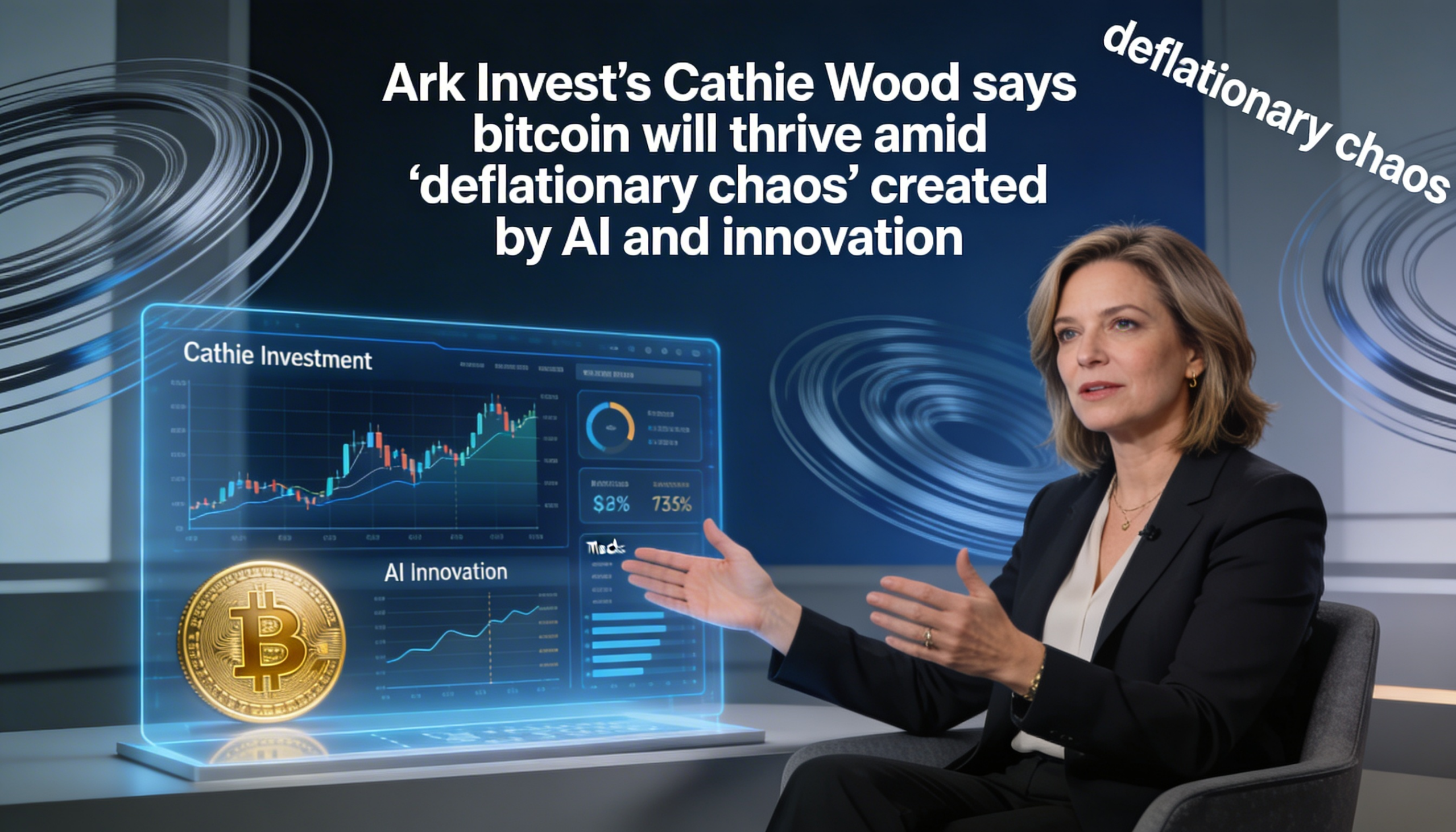 Ark Invest’s Cathie Wood predicts bitcoin will flourish in the “deflationary chaos” driven by AI and technological innovation.