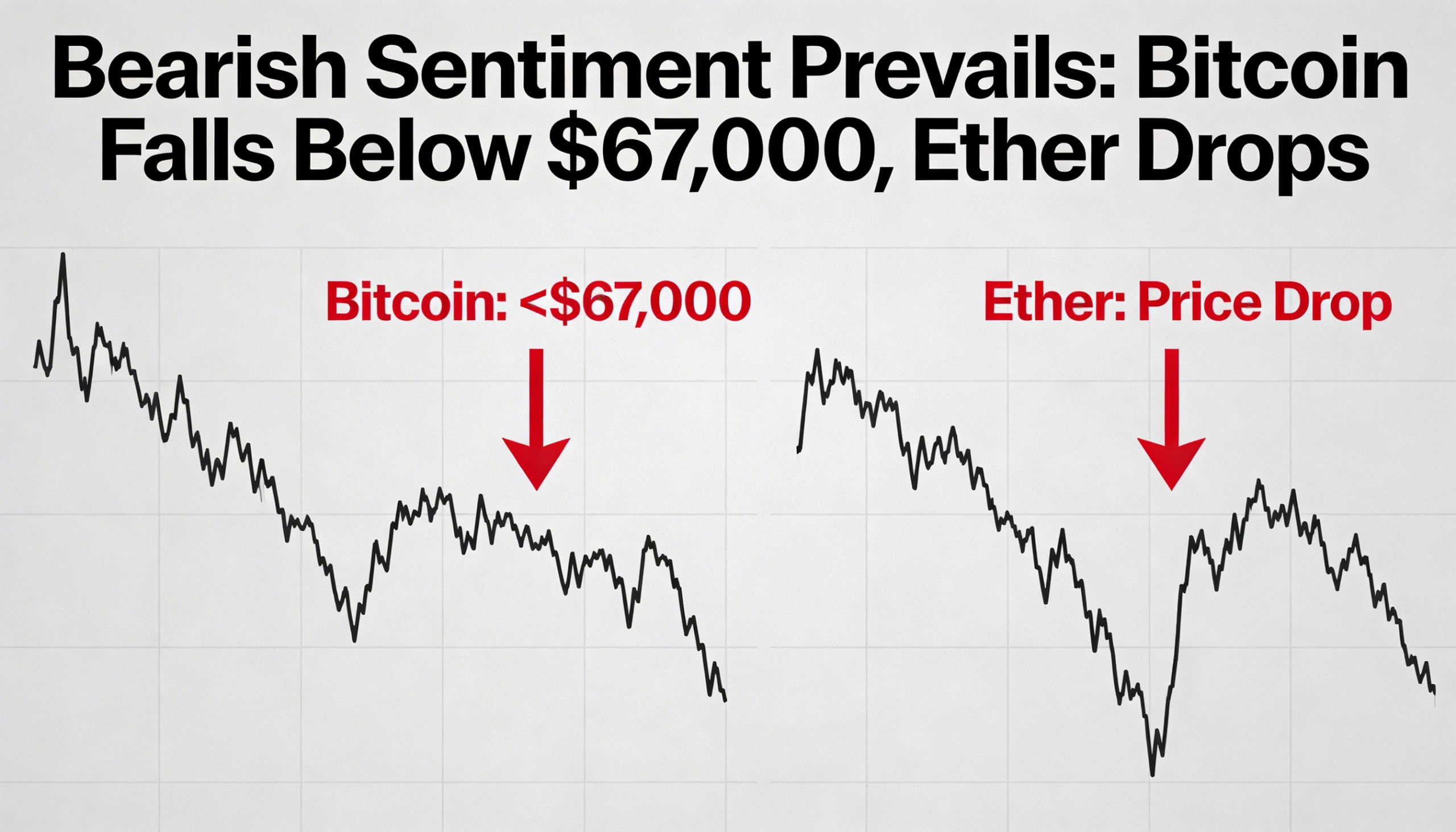 Selling pressure intensifies as bitcoin falls beneath $67,000 and ether follows lower.