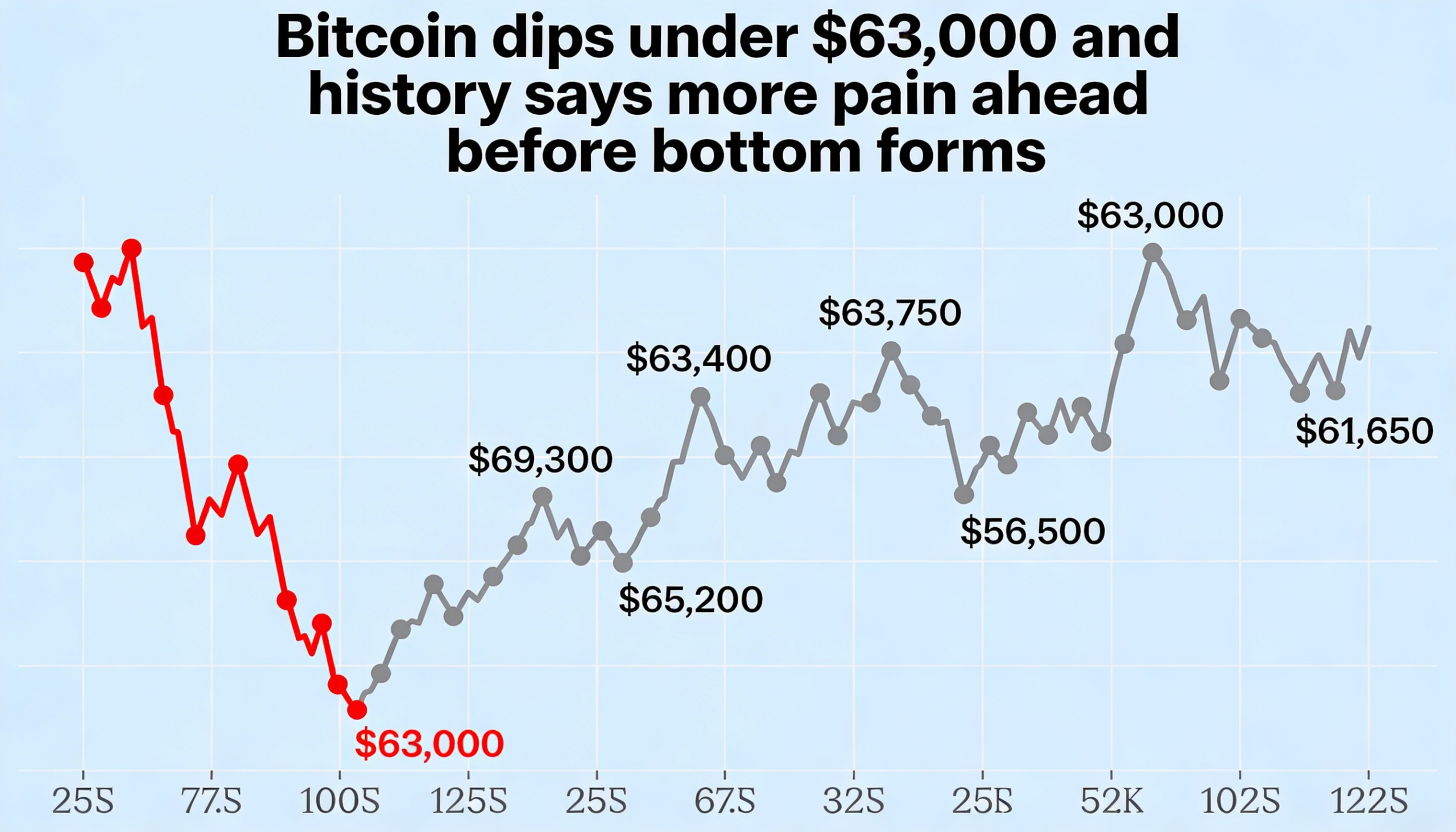 Bitcoin Falls Below $63,000, With History Suggesting Further Downside Before a Bottom