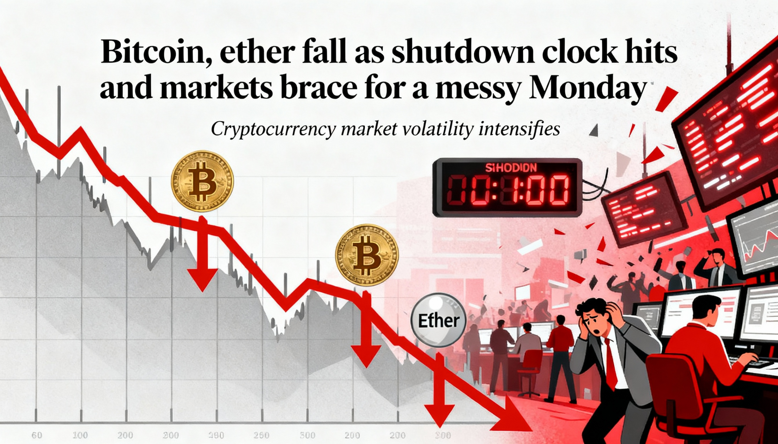 Freepik Bitcoin Ether Fall As Shutdown Clock Hits And Mark 40676