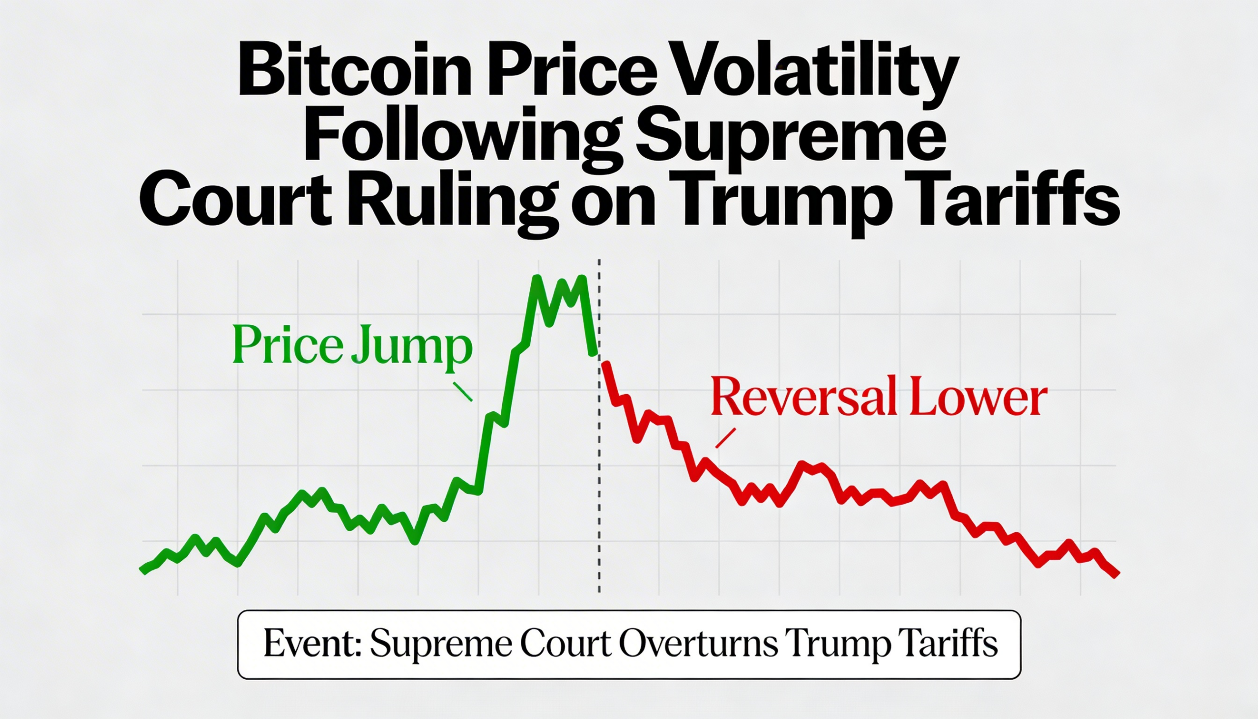 Bitcoin jumps before reversing lower after Supreme Court overturns Trump tariffs.