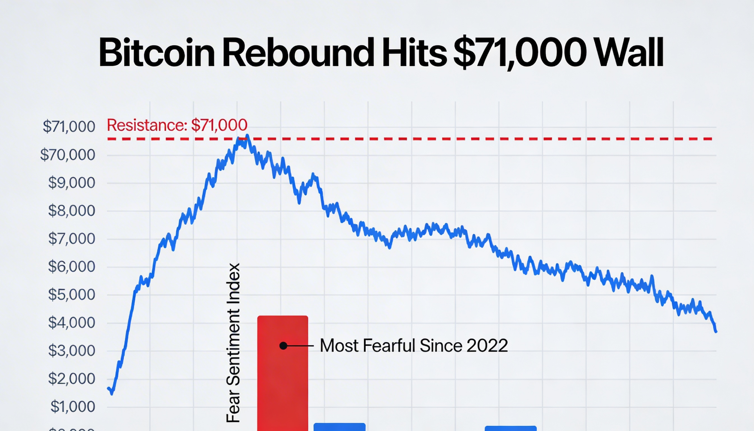 Bitcoin hit resistance at $71,000, while trader sentiment turned the most fearful it has been since 2022.