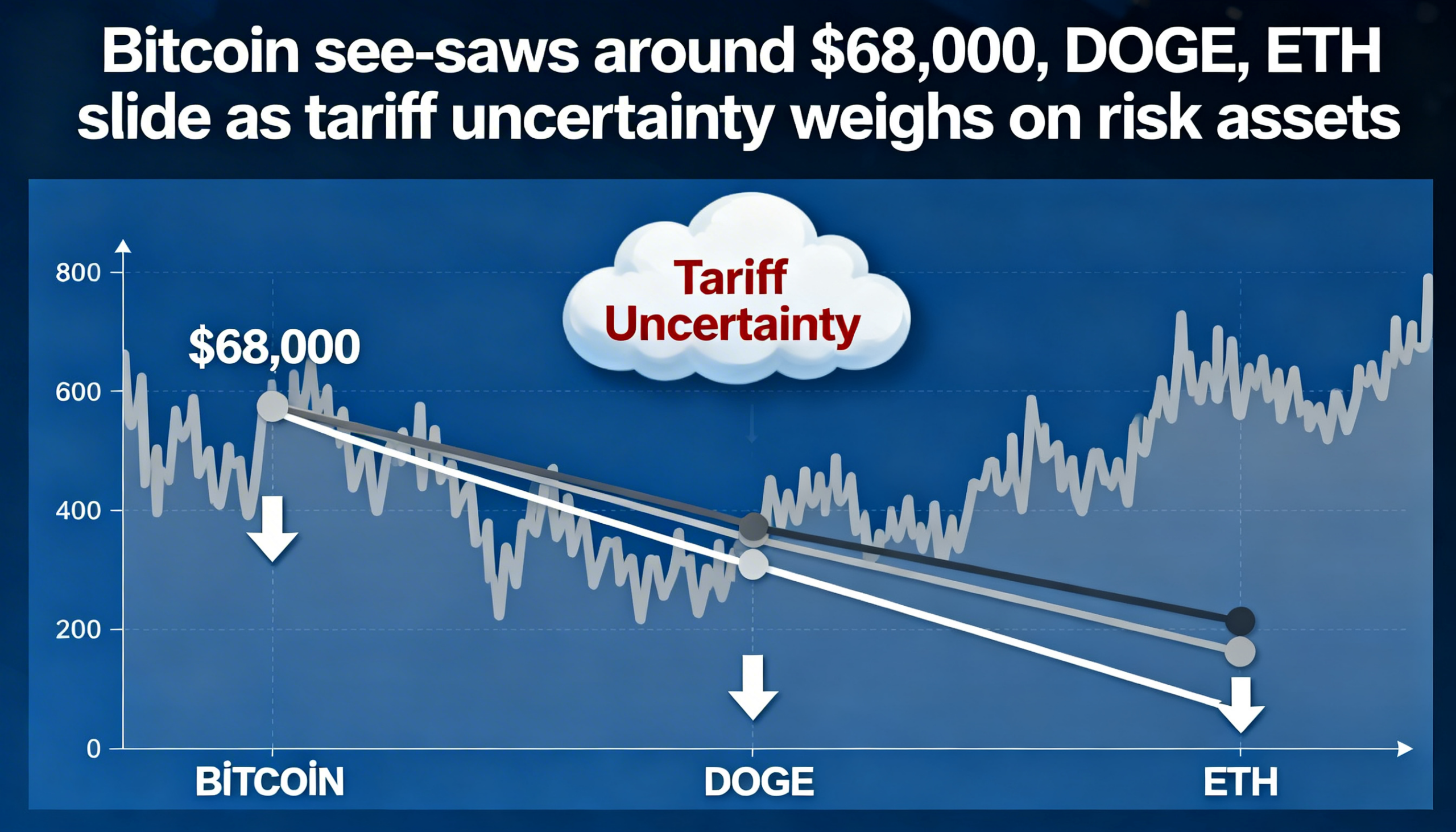 Bitcoin swings near $68K while DOGE, ETH drop amid tariff-driven risk aversion
