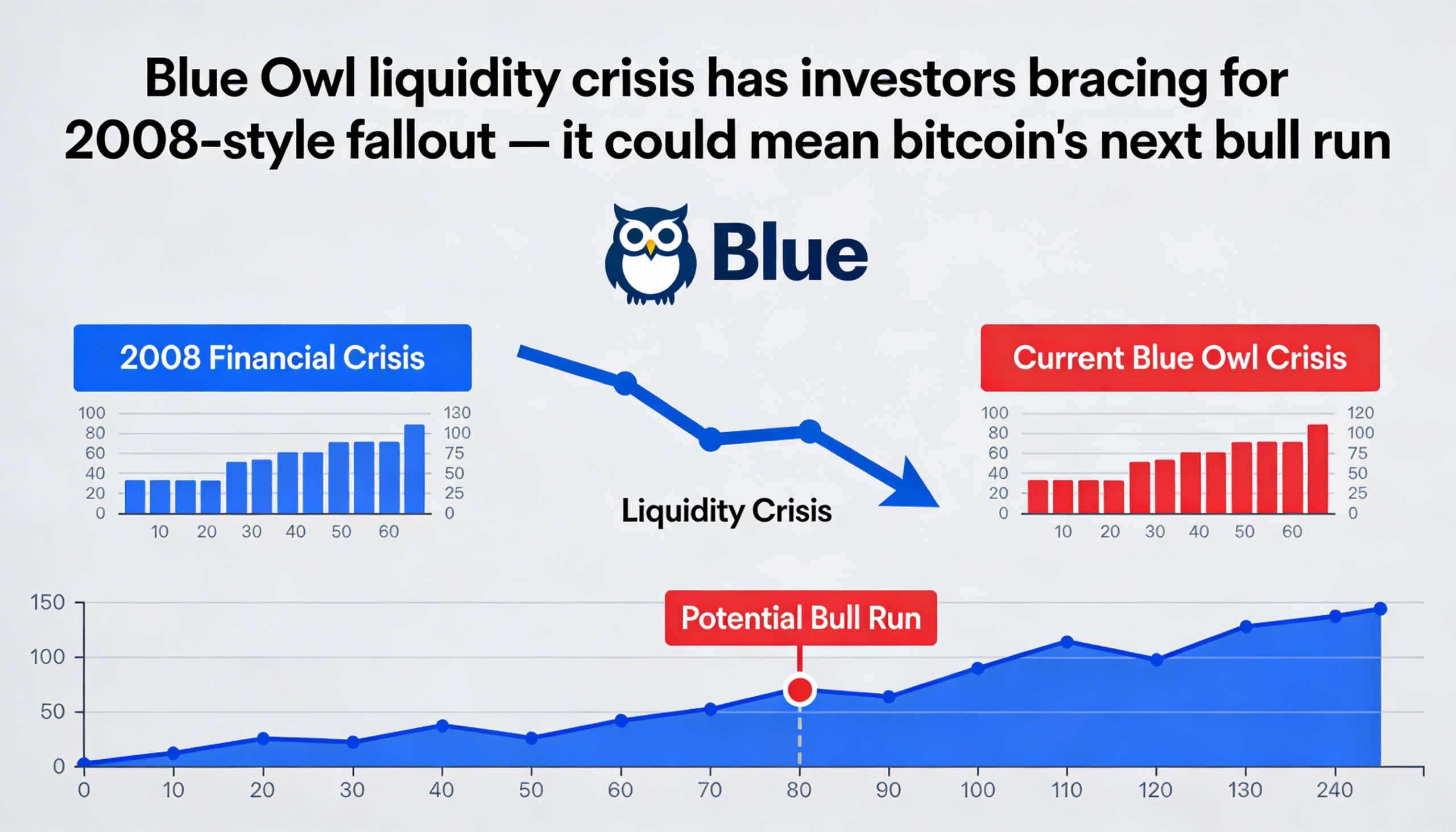 Blue Owl’s liquidity crunch has investors on edge over a potential 2008-style spillover — and some say it could ignite bitcoin’s next bull cycle.