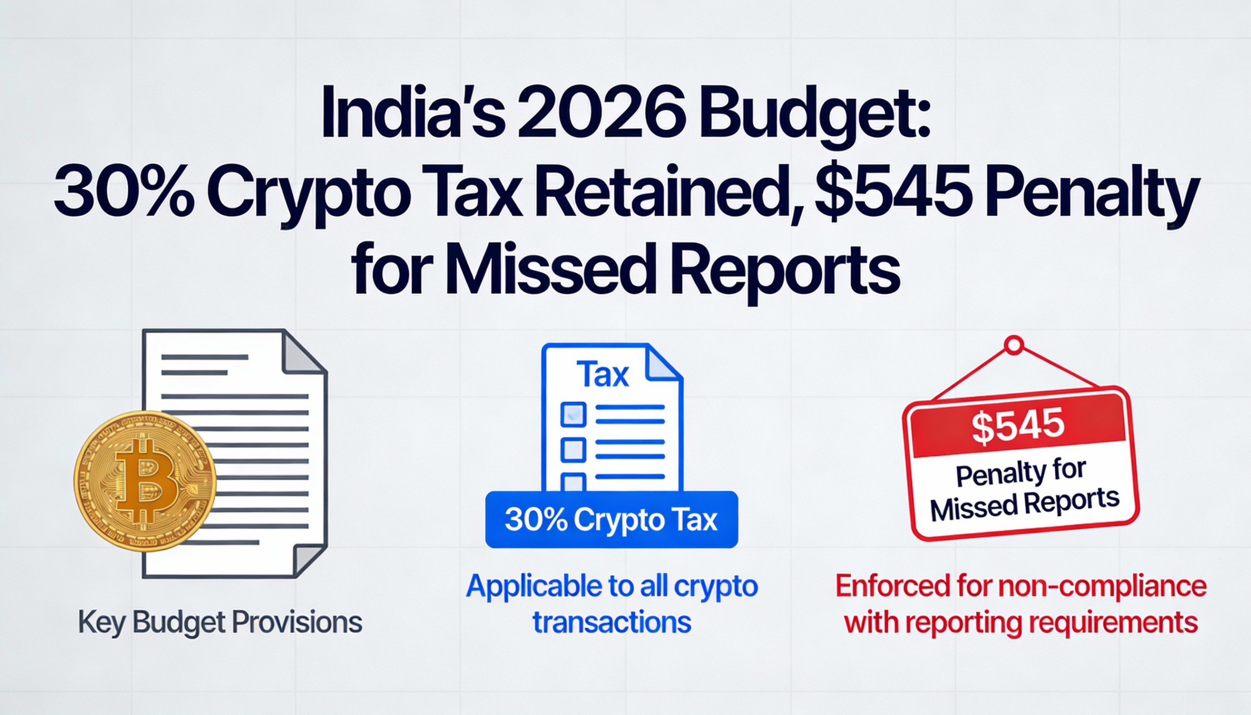 India’s 2026 Budget Leaves Crypto Tax Unchanged, Adds $545 Fine for Non-Reporting
