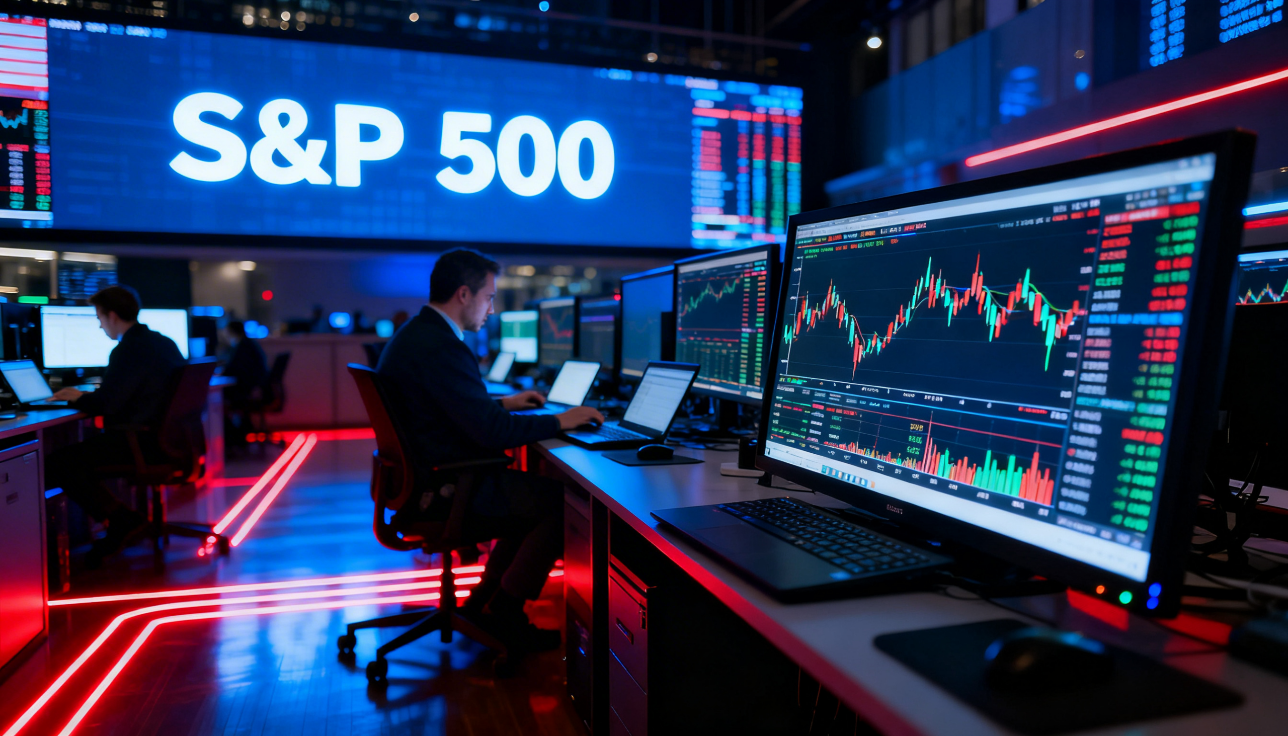 Freepik Nighttime Trading Floor With Glowing Sp 500 Ticker 24131