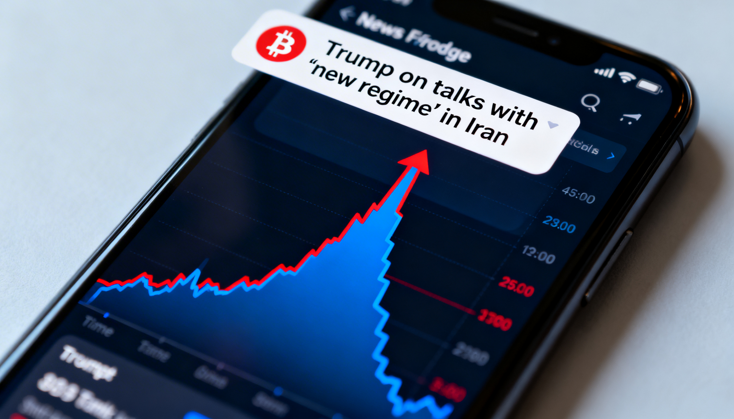 Freepik Mobile News Feed View Bitcoin Graph Spiking Notification Text Quoting Trump On Talks With New Regime In Iran 0031