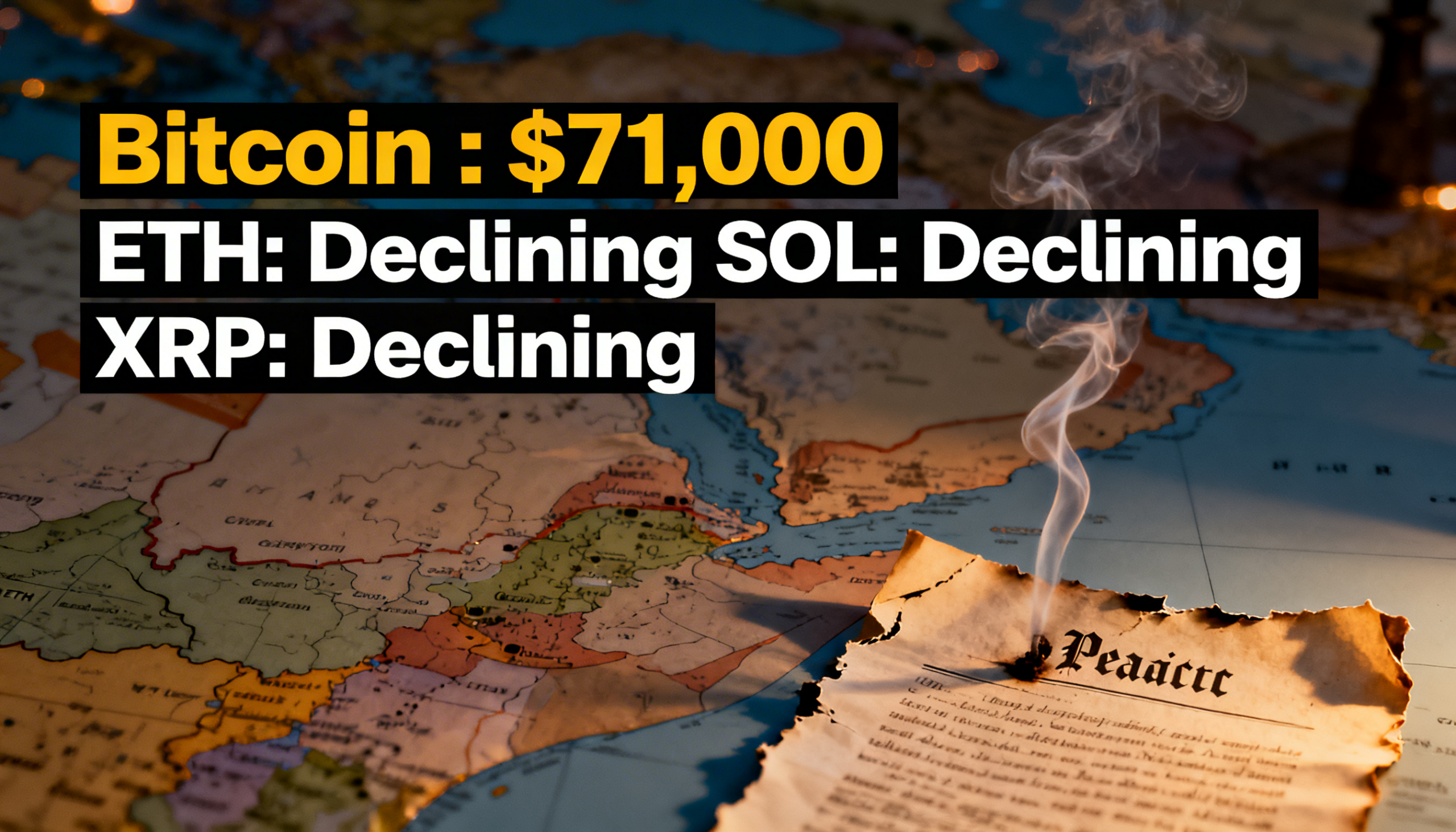 BTC slides below $71K as short-lived Iran ceasefire frays, pulling ETH, SOL, and XRP lower.