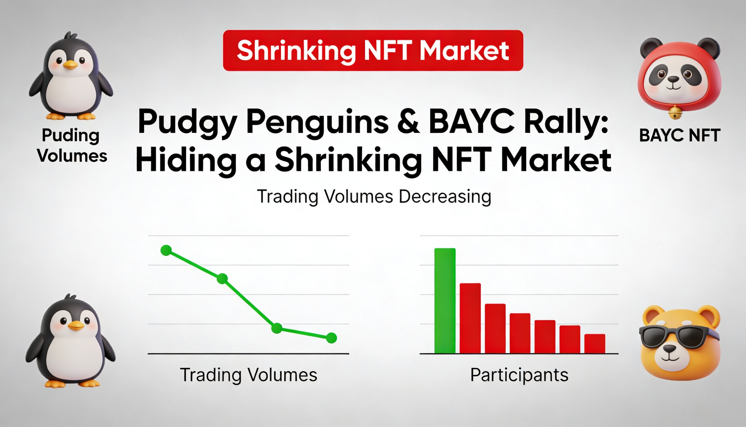 Pudgy Penguins, BAYC surge contrasts with shrinking NFT market as participation and volumes slide